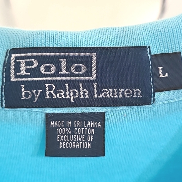 POLO by RALPH LAUREN Men's Turquoise/Light Blue Short Sleeve Polo Shirt, size L - Picture 5 of 5